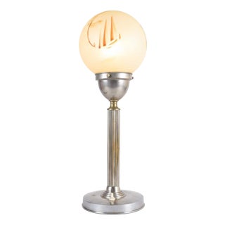 Vintage Art Deco Table Lamp with Frosted Globe and Chrome Base, 1930s For Sale