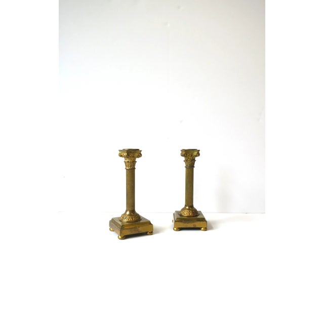 French French Neoclassical Bronze Corithian Column Pillar Candlesticks Holders, Pair For Sale - Image 3 of 13