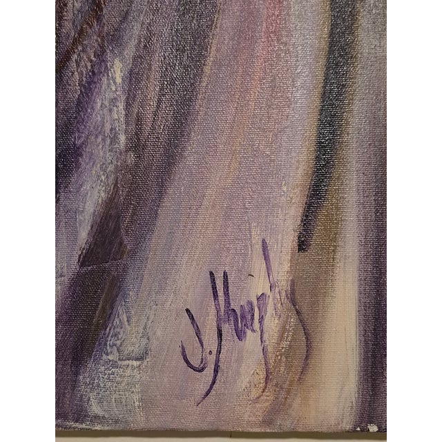 Gray, white, purple and black abstract, signed painting. "Ghosts Among Us" 1/25/2004 on verso. Frame shown in last...