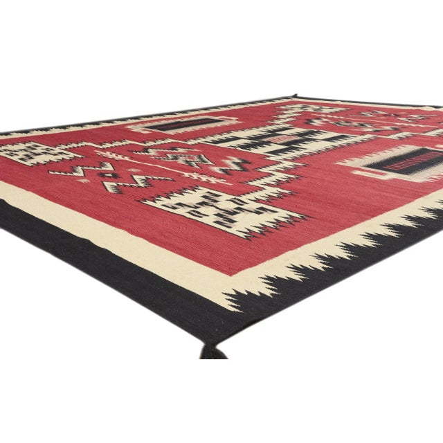 81024 Southwestern Red Navajo-Style Rug with Storm Pattern, 09'00 x 11'09. Step into the captivating realm of contemporary...