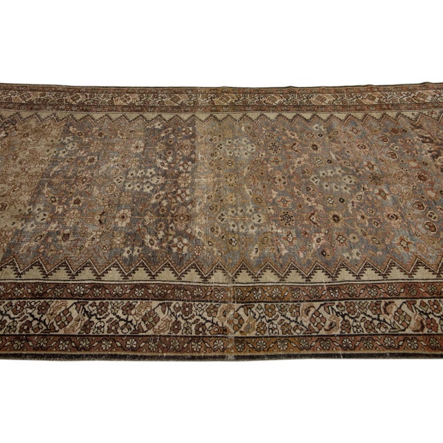 1900 - 1909 1900s Antique Persian Malayer Handmade Brown & Grey Allover Motif Wool Rug For Sale - Image 5 of 7