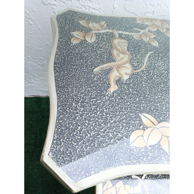 Maitland - Smith Vintage Silver Faux Bamboo Monkey Chinoiserie Nesting Tables W/ Glass Tops - Set of 3 For Sale - Image 4 of 9