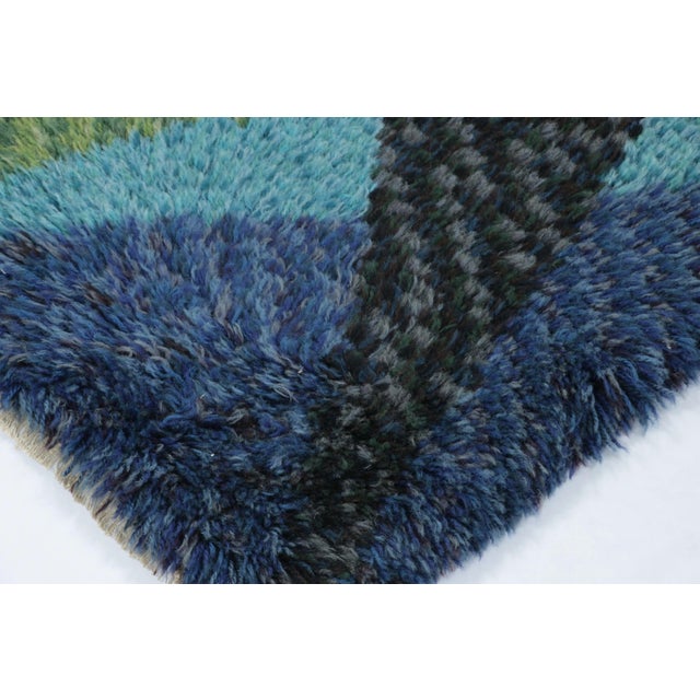 1960s Vintage Swedish Rya Rug With Teal and Blue Geometric Pattern - Rug & Kilim For Sale - Image 5 of 8