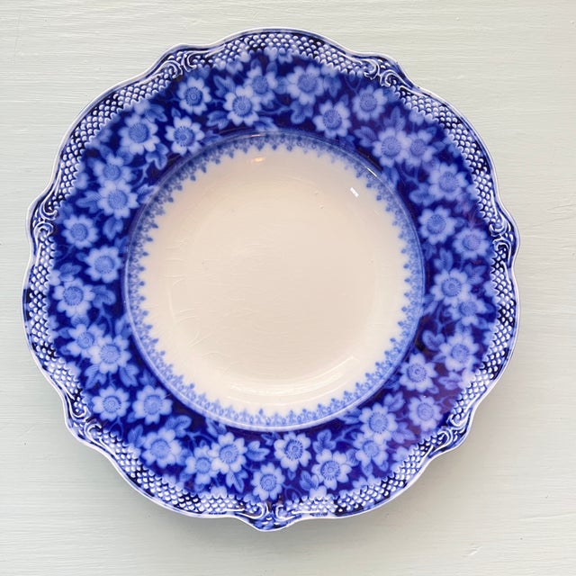 Antique Flow Blue "Grace" by Grindley Soup Bowls – Set of 4 For Sale - Image 12 of 17