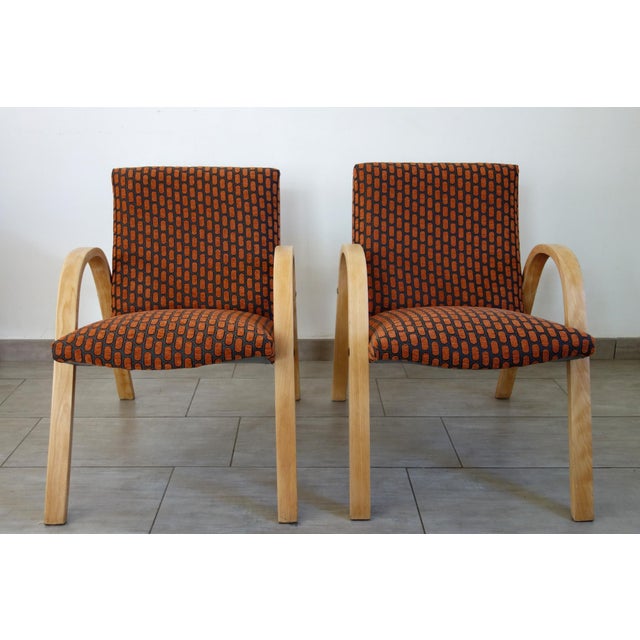 Pair of Bow Wood armchairs by Steiner for Baumann, circa 1950/1960. Authentic piece, bent beechwood frame, reupholstered...