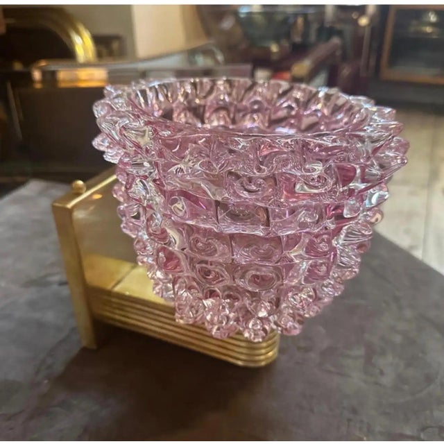 1990s Two 1990s Barovier Style Art Deco Rostrato Pink Murano Glass Wall Sconces For Sale - Image 5 of 10