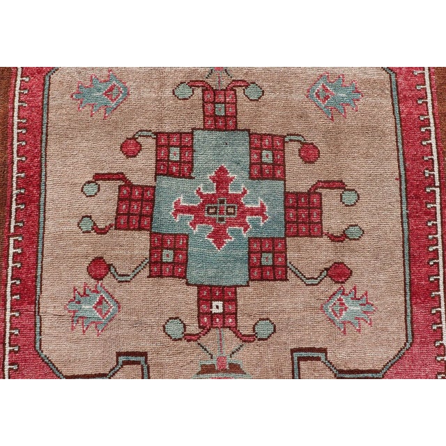 Large Vintage Turkish Oushak Rug With Warm Red, Taupe, and Soft Aqua Accents 7'9 X 15'5 For Sale - Image 13 of 16