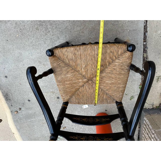 Set of 4 Late 20th Century Stenciled High Ladder Back Chairs With Rush Seats by Hitchcock For Sale - Image 11 of 17