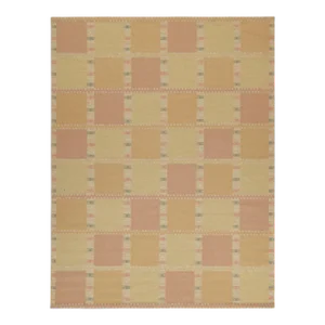 Rug & Kilim’s Scandinavian Style Kilim in Gold and Pink Geometric Pattern 4x6