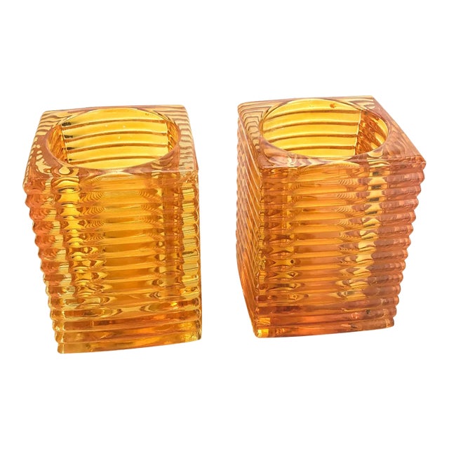 Vintage Hollowick Burnt Orange Glass Candle Holder or Bud Vase a Pair For Sale