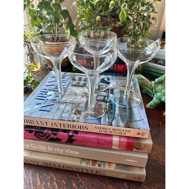 Mid-Century Modern Mid 20th Century Hollow Stem Blown Glass Champagne Coupes - A Set of 4 For Sale - Image 3 of 7