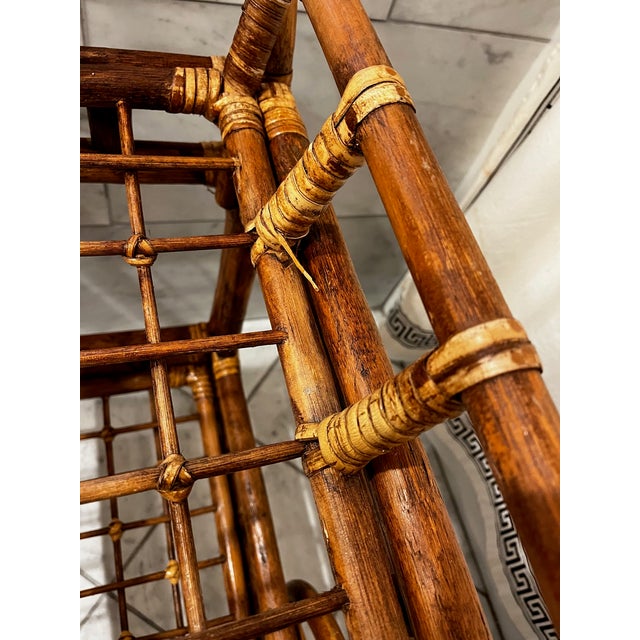Brown Vintage Rattan and Bamboo Tray Bar Cart For Sale - Image 8 of 11