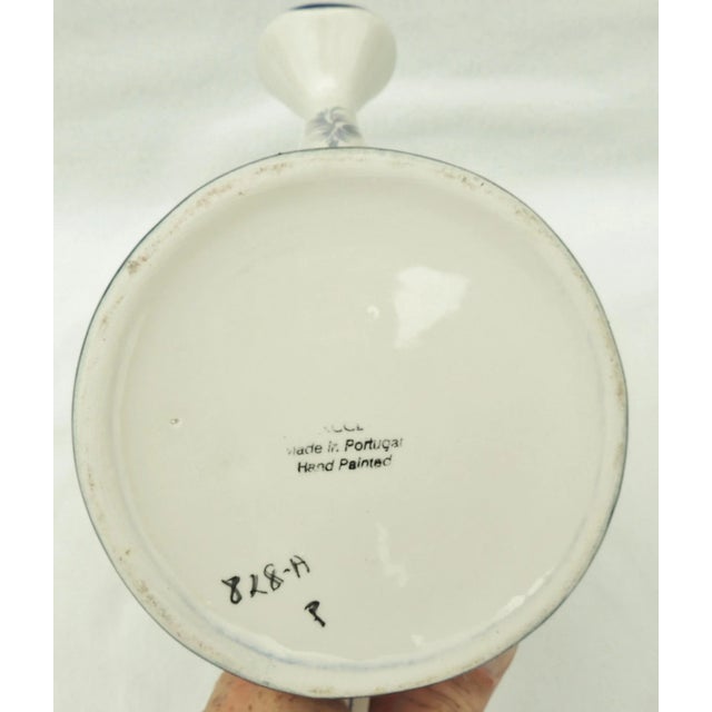 Large Vintage Blue & White Hand Painted Floral Ceramic Garden Watering Can Planter For Sale - Image 12 of 13