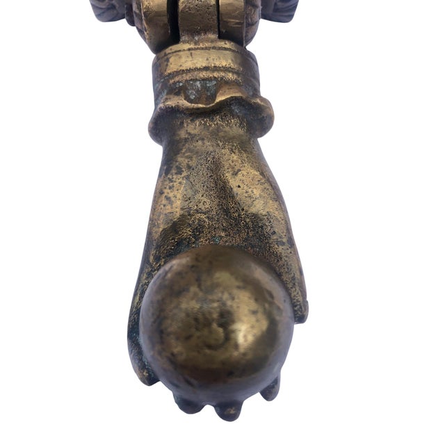 1920s Antique Bronze Hand Door Knocker With Strike Plate For Sale - Image 5 of 5