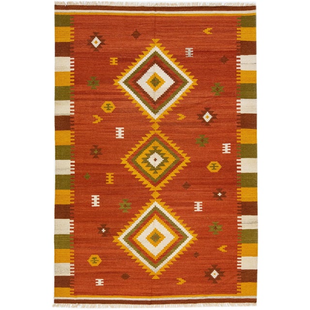 Textile 2020s Modern Kilim Handmade Multicolor Geometric Wool Rug For Sale - Image 7 of 7
