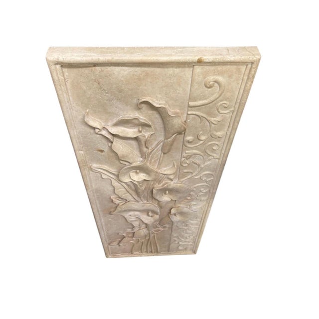 2000 - 2009 Vintage Hand-Carved Marble Calla Lily Relief Wall Plaque For Sale - Image 5 of 12
