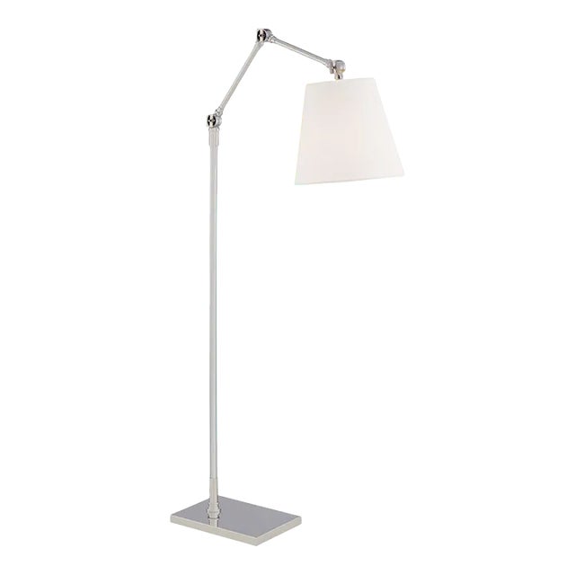 Suzanne Kasler for Visual Comfort Signature Graves Articulating Floor Lamp in Polished Nickel with Linen Shade For Sale