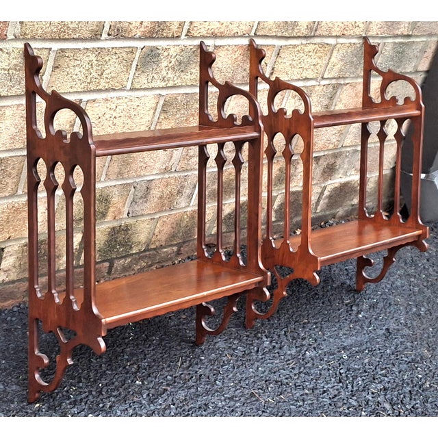 Chinese Pair of Mid 20th Century Chinese Chippendale Style Mahogany Wall Shelves For Sale - Image 3 of 12