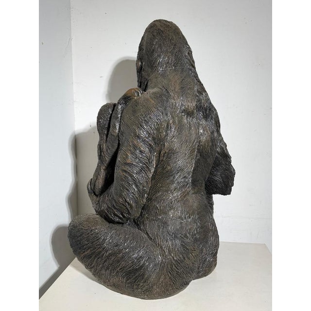 Gorilla Sculpture with Baby Large Decorative Animal Statue For Sale - Image 9 of 11