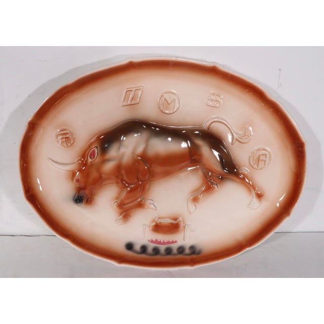 Ceramic Marcia of California Longhorn Bull Platter Model J119 Circa 1950/60's For Sale - Image 7 of 8