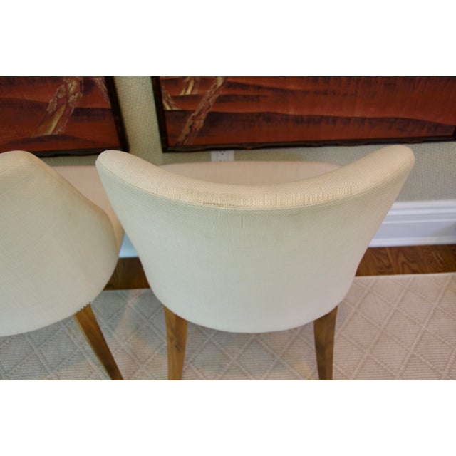 Pair of Bright Chair Maria Side Chairs in Jane Churchill Darwin Cream With Natural Walnut Legs For Sale In New York - Image 6 of 11