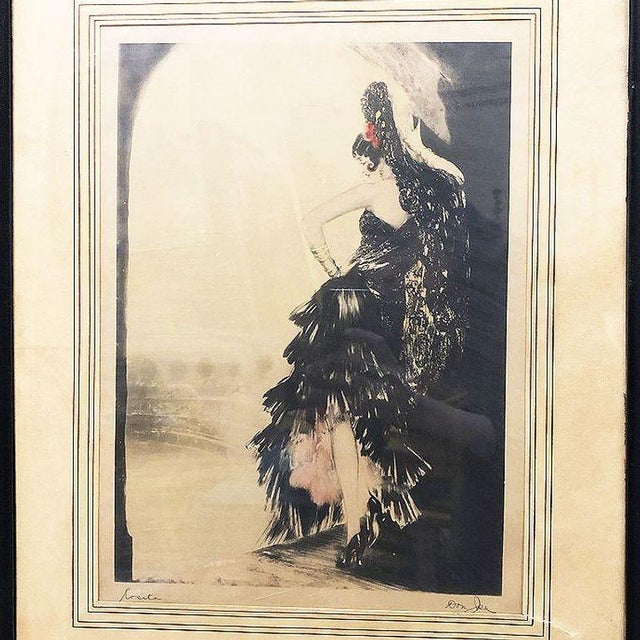 Circa 1920 women in the country side titled "Rosita" hand colored etching signed Don Jose in original Frame. This rare...
