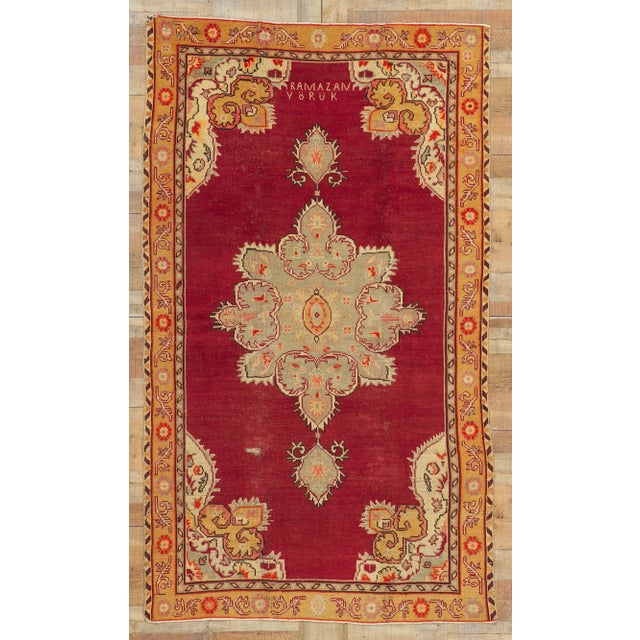 Mid 20th Century Vintage Turkish Oushak Rug, 04'10 X 08'03 For Sale - Image 9 of 10