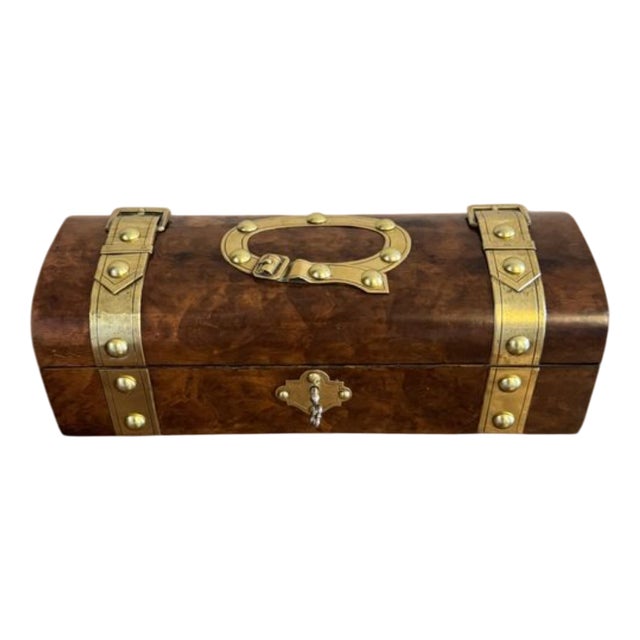 Victorian Burr Walnut and Brass Bound Glove Box, 1880s For Sale