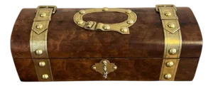 Victorian Burr Walnut and Brass Bound Glove Box, 1880s