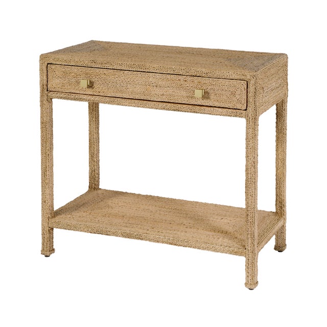 Brown Como 31.5 in. W Rectangular Banana Leaf 1 Drawer Console Table with Lower Open Shelf, Natural Rattan For Sale - Image 8 of 8