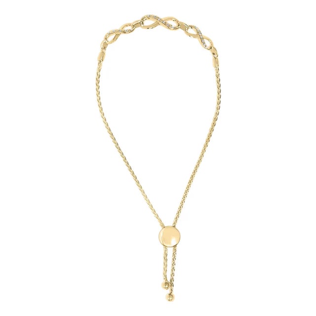 Gold Vermeil Diamond Accent Infinity Sign Lariat Bolo Bracelet For Sale