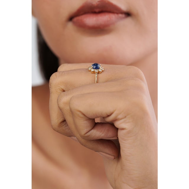 Victorian-Inspired 1.22Ct Blue Sapphire & Diamond Floral Ring in 14k Gold Size 4 For Sale - Image 10 of 17