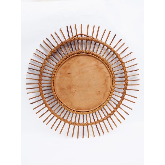 Wood Round Sun Burst Wall Mirror in Bamboo, France, 1950s For Sale - Image 7 of 9