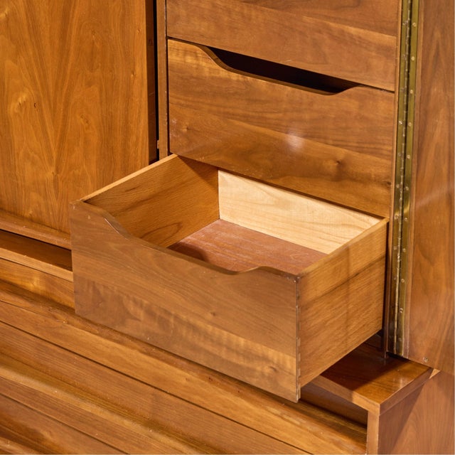 Wood Young Manufacturing Mid Century Walnut Curved Gentlemans Chest Highboy Dresser For Sale - Image 7 of 9