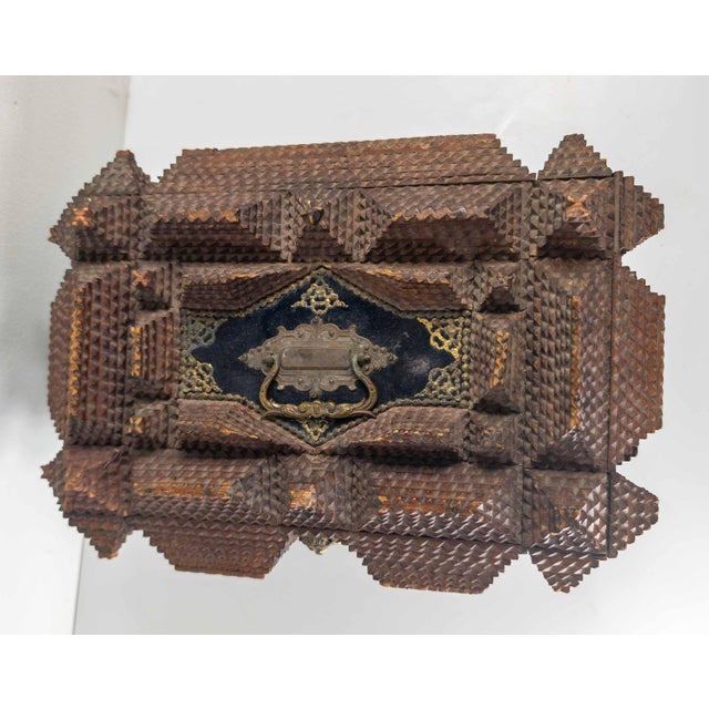 Brown 19th Century American Folk Art Tramp Art Casket Box With 1891 Date For Sale - Image 8 of 13