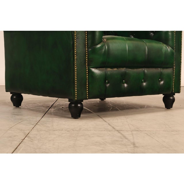 Wood Chesterfield Style Polo Green Tufted Leather Club Chair For Sale - Image 7 of 18