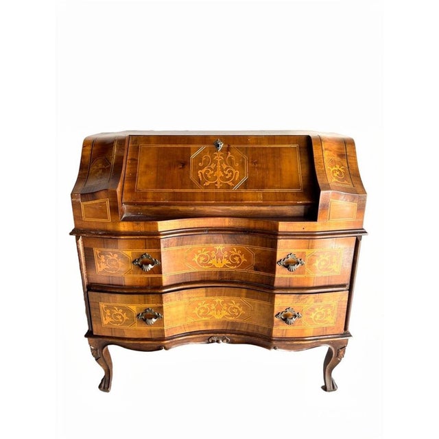 Vintage Inlaid Walnut Secretaire, 1950s For Sale - Image 9 of 9