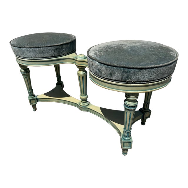 Mid 20th Century Swedish, Gustavian Style Double Seat Painted Piano Bench For Sale