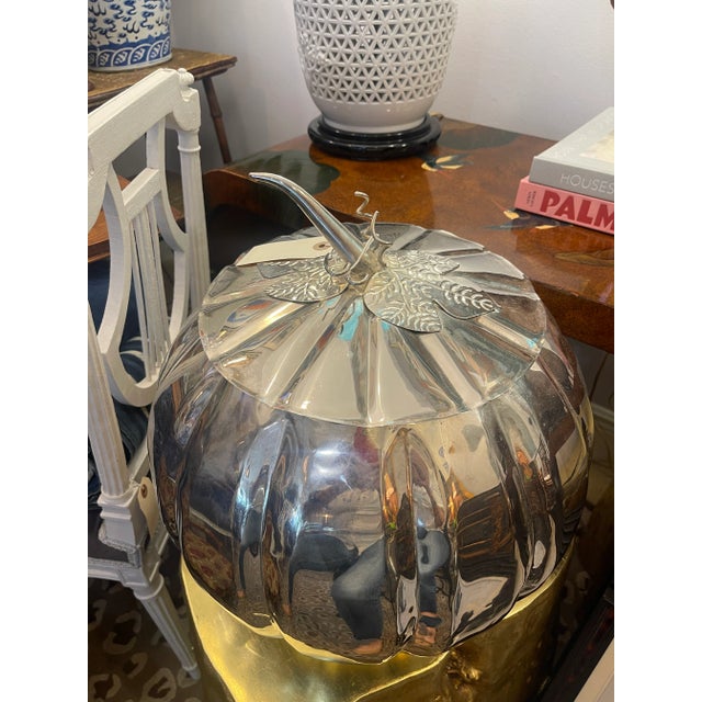 Metal Silver Plate Life Size Pumpkin Punch Bowl ,17" by 17" For Sale - Image 7 of 11