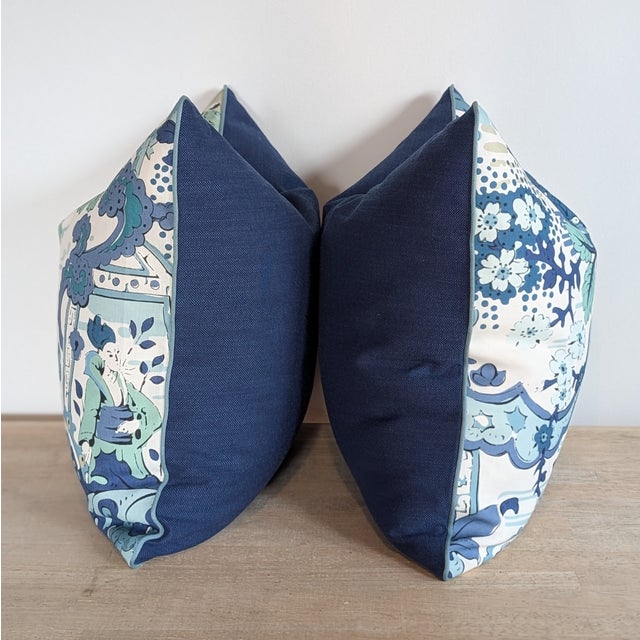 Asian Harlequin Shenlong Performance Pillows in Celeste/ For Sale - Image 3 of 6