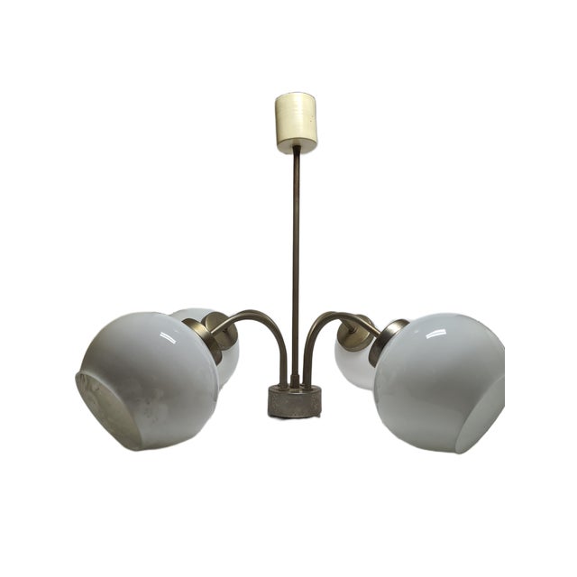 Postmodern Brass and Glass Chandelier, Poland, 1970s For Sale - Image 6 of 18