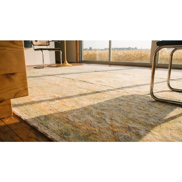 1930s Ivory Floral Antique Turkish Oushak Rug 9'10" X 13'4" Handknotted Wool Carpet For Sale - Image 11 of 12
