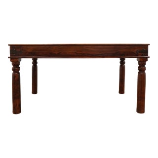 Vintage Rajasthani Style Carved Wood & Glass Dining Table For Sale