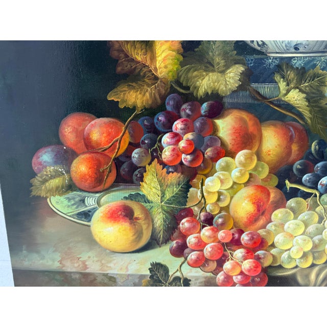 Large Vintage Original P. Loosestrife Still Life Fruit Grapes Oil Painting For Sale - Image 10 of 13