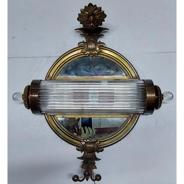 1940s Vintage Art Deco Brass & Mirror Glass Rod Wall Sconces Fixture For Sale - Image 4 of 6