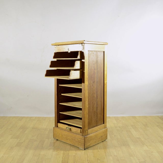 Tambour Oak Office Desk with Sliding Door and Drawers For Sale - Image 9 of 18