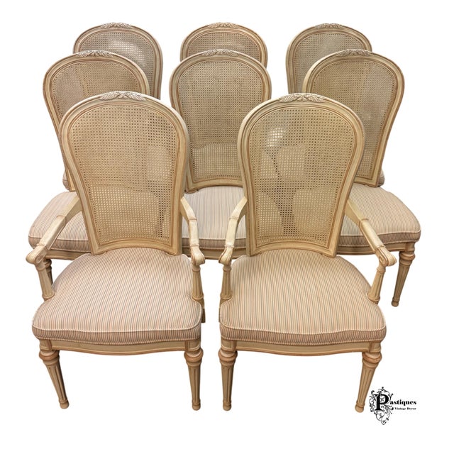 Vintage Set of 8 Shabby Chic Style Dining Chairs by Drexel Heritage featuring High Quality Hard Wood Construction,...
