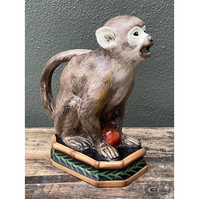 Late 20th Century Vintage Glazed Ceramic Monkey Pitcher For Sale - Image 5 of 12