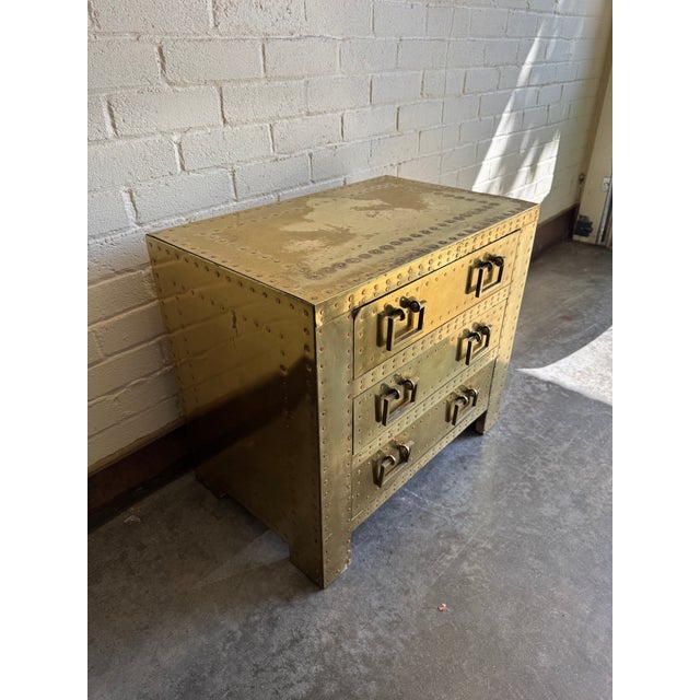 Sarreid Ltd. 1970's Sarreid LTD Brass Clad Chest of Drawers Nightstand For Sale - Image 4 of 13