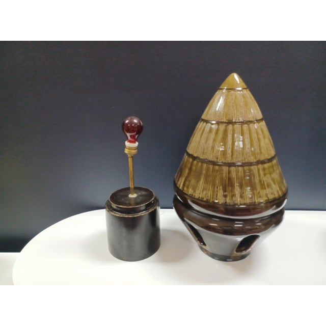 Boho Chic Vintage Pair of Mid 20th Century Thai Celadon Tiki Lamps For Sale - Image 3 of 5